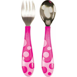 Munchkin Toddler Fork & Spoon Σετ Βρεφικό Πιρούνι & Κουτάλι από Ανοξείδωτο Ατσάλι 12m+ Ροζ 2τμχ