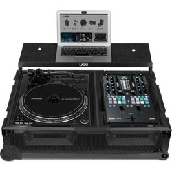 UDG U91100BL Ultimate Flight Case Single Turntable Battle/ PLX-CRSS12 & 10"/12" Mixer Black Plus (Laptop Shelf, Trolley & Wheels)