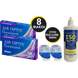 Alcon Air Optix Aqua Multifocal Φακοί Επαφής Πολυεστιακοί 8τμχ + 3 Υγρά ESO 3x360ml