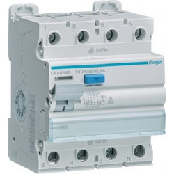 Ρελέ Διαρροής Τύπου Α 300Ma 4x100Α CFA684D Hager CFA684D