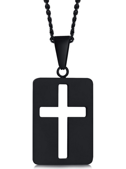 Original Mens Fashion Σταυρός Unisex Black Μήκους 70cm Με Αλυσίδα Από Ατσάλι