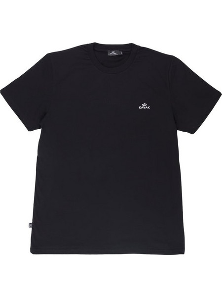 KAYAK T-SHIRT ΚΟΝΤΟΜΑΝΙΚΟ ΜΕ ΛΑΙΜΟΚΟΨΗ ΜΑΥΡΟ ΚΑΙ ΚΕΝΤΗΜΕΝΟ LOGO ΣΤΟ ΣΤΗΘΟΣ REGULAR FIT