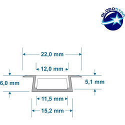 GLOBOSTAR(R) ALP-LINEAR RECCA 70803-1M Χωνευτό Προφίλ Αλουμινίου με Λευκό Γαλακτερό Συρόμενο Κάλυμμα για Ταινίες LED IP20 - Ασημί + Λευκό - Μ100 x Π2.2 x Υ0.6cm 70803-1M