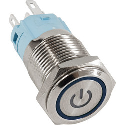 GloboStar(R) 70783 LED Φωτιζόμενος Διακόπτης Χωνευτός - Μπουτόν On/Off Ανοξείδωτος DC 12V με Angel Eye Αδιάβροχο Φ18mm IP67 Μπλε