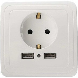 Χωνευτή Πρίζα Ρεύματος με 2 Θύρες USB Λευκή