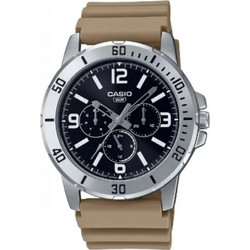 Casio Ανδρικό Ρολόι Χρονογράφος με Μπεζ Καουτσούκ Λουράκι MTP-VD300-5B