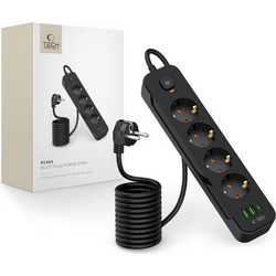 Tech-Protect Πολύπριζο PC4X3 Power Socket 2xUSB & 1xTYPE-C & 4 Πρίζες (200cm-2m) Black