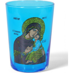 Επιτραπέζιο Καντήλι Ποτήρι 500ml Μπλε (Διάμετρος 8,8 εκ. | Ύψος 12 εκ.) - Χειροποίητο Ελληνικό