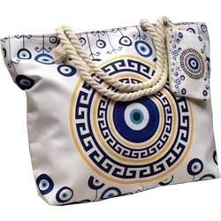 JOIN Τσάντα Παραλίας Χειρός 60x40x14cm Μέανδρος με Νεσσεσέρ Λευκό