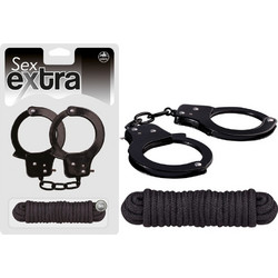 NMC Sex Extra Cuffs + Love Rope BDSM Set Μαύρο