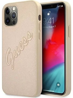 Guess Saffiano Vintage Script Back Cover Gold (iPhone 12 Pro Max)
