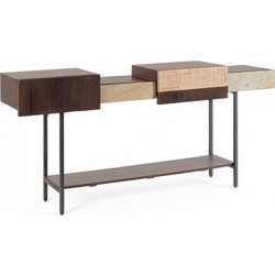 Bizzotto Kibik Κονσόλα Από Ξύλο Mango/Ρατάν/Πέτρα 165x35x78