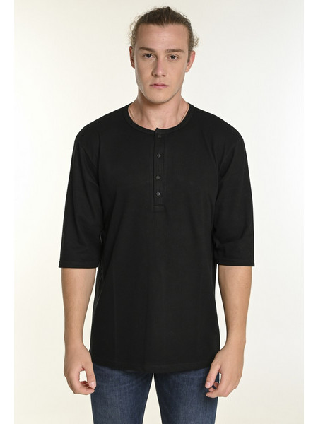 Ανδρική Μπλούζα T-Shirt Oversize με Κουμπιά Bodymax -Μαύρο