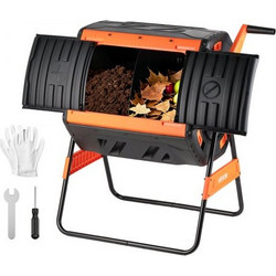 VEVOR Compost Tumbler, 200L Dual Chamber Outdoor Tumbling Composter με 2 συρόμενες πόρτες και σύστημα αερισμού, μεγάλος περιστρεφόμενος γρήγορα περιστρεφόμενος κάδος κομποστοποίησης για απορρίμματα εξ
