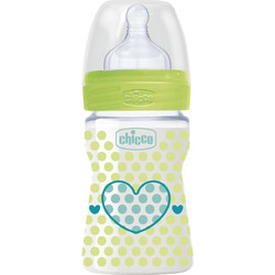 Chicco Well Being 20611-30 Πλαστικό Μπιμπερό με Θηλή Σιλικόνης κατά των Κολικών 0m+ Heart Green 150ml