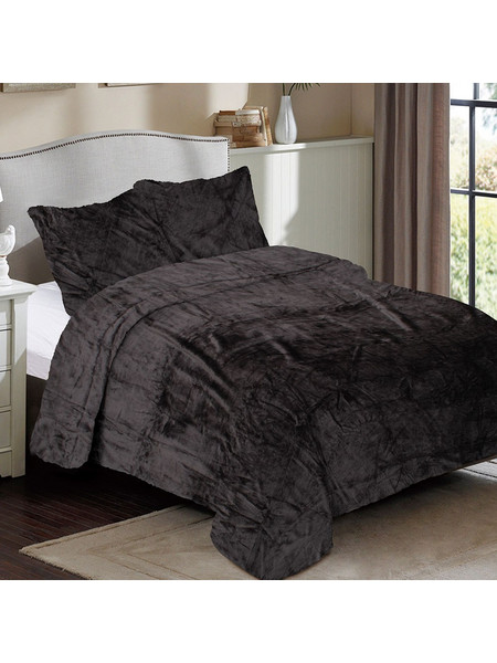 Κουβέρτα Coral Fleece Solid 08 Grey-Black DimCol Υπέρδιπλo 220x240cm Πολυέστερ