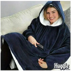 Huggle με Μανίκια και Κουκούλα Κουβέρτα Βελουτέ - Navy