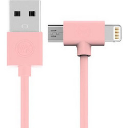 Καλώδιο Φόρτισης WK (WDC-008 Axe) 2 σε 1 USB-A σε Lightning & Micro USB - 2.4A, QC, USB 2.0 - 1m - Ροζ 250116