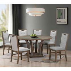 GORDON Set Τραπεζαρία Σαλονιού Ροτόντα Ξύλινη (1+6) Antique Grey Walnut, Ύφ.Γκρι