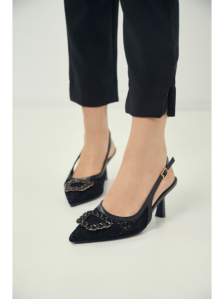 Γόβες Lace Slingback Με Διακοσμητική Αγκράφα