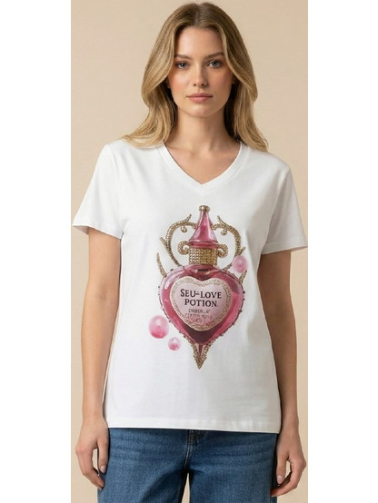 T-Shirt Με V Λαιμόκοψη Τύπωμα Love Potion DEJAVU