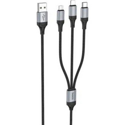 Hoco X76 Καλώδιο Φόρτισης 3-σε-1 USB σε Lightning / Micro USB / USB-C 1m - Black