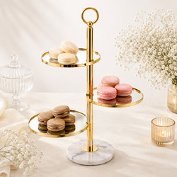 Χρυσή Τριώροφη Βάση Candy Bar με Καθρέπτες & Μαρμάρινη Βάση 63cm