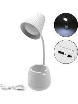 Φωτιστικό Γραφείου LED Επαναφορτιζόμενο 5V 7W 6000K με Εύκαμπτο Βραχίονα και Μολυβοθήκη Dimmable Λευκό YX2433A