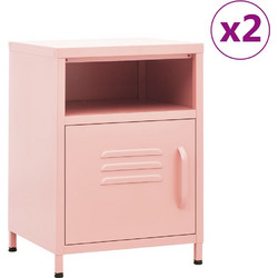 vidaXL Κομοδίνα 2 τεμ. Πράσινο Ελιάς Ατσάλινα 35x35x51 εκ. - Ροζ, 2