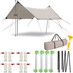 Τέντα Σκίασης Camping 3 x 4.5m με Ορθοστάτες - Σχοινιά και Πασσάλους HappyRealm 00763 Γκρι