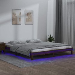 vidaXL Πλαίσιο Κρεβατιού με LED από Μασίφ Ξύλο - καφέ-μελί, 200 x 200 cm