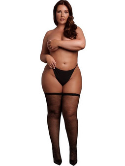 Μαύρες Αστραφτερές Διχτυωτές Κάλτσες - Le Desir Shimmering Thigh High Stockings Queen Size Black/Gold Glitter