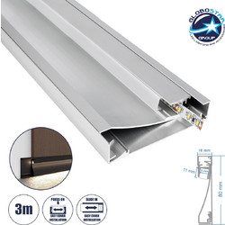 GloboStar(R) SKIRTINGBOARD-PROFILE 70850-3M Προφίλ Αλουμινίου - Βάση & Ψύκτρα Ταινίας LED με Λευκό Γαλακτερό Κάλυμμα - Επιφανειακή Χρήση για Περβάζι - Πατητό Κάλυμμα - Ασημί - 3 Μέτρα - Μ300 x Π1.6 x