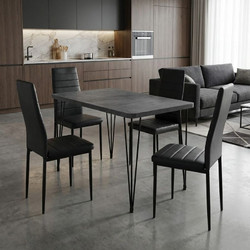 Σετ τραπεζαρία 5τμχ Roger - Rosa Megapap Mdf - PU χρώμα σκούρο γκρι σκυροδέματος - μαύρο 120x70x75εκ