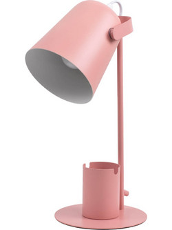GloboStar(R) PENCASE 61565 Μοντέρνο Επιτραπέζιο Φωτιστικό Γραφείου - Πορτατίφ - Μονόφωτο 1 x E27 Ροζ Μεταλλικό Καμπάνα με Διακόπτη On/Off - Μολυβοθήκη & Βάση Τηλεφώνου - L12 x W15 x H38cm