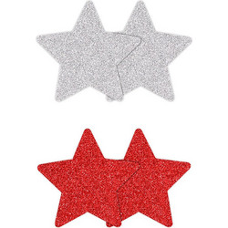 Star Glitter Glow Red & Grey (2 Pairs) Pretty Pasties NS Novelties