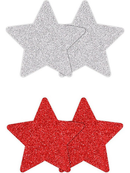 Star Glitter Glow Red & Grey (2 Pairs) Pretty Pasties NS Novelties