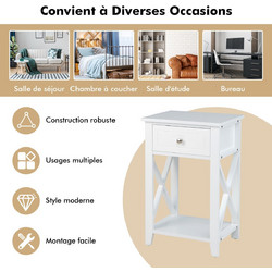 Costway Σετ 2 Λευκά Κομοδίνα με Συρτάρι 60,96 x 30,48 x 40,64 cm JV13241WH-2