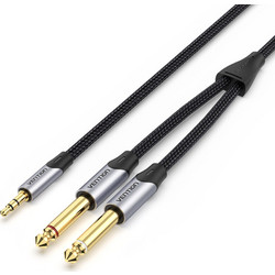 VENTION Cotton Braided TRS 3.5mm Male to 2*6.5mm Male Audio Cable 5M Gray Aluminum Alloy Type