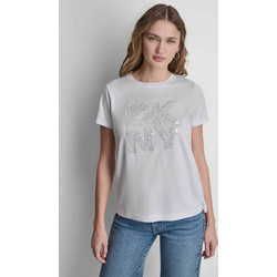 DKNY γυναικείο T-shirt με παγιέτα στο λογότυπο Regular Fit - DJ6T1798 Λευκό