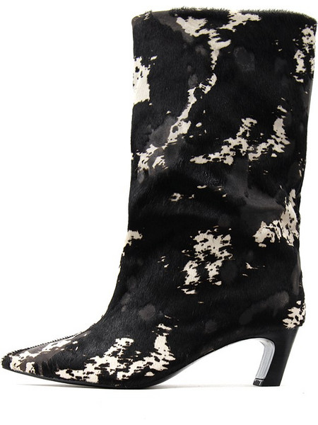 VANYA 01 COMBO A PONY SKIN MID HEEL COW BOOTS WOMEN ASH