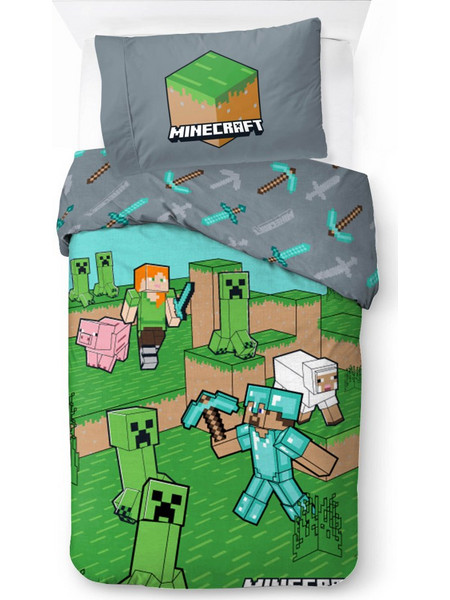 Minecraft Animals and Mobs Σετ Παπλωματοθήκης με Μαξιλαροθήκη 140x200, 70x90 εκ