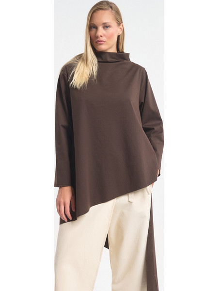 Ασύμμετρη Oversized Μπλούζα Με Μύτη & Ψηλό Λαιμό