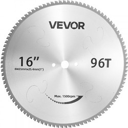Λεπίδα πριονιού VEVOR 406,4 mm, 96 δόντια, μεταλλική λεπίδα ψυχρής κοπής με κεραμική άκρη, συμβατή με πριόνια, 4000 κοπές, κοπή λείων επιφανειών χωρίς γρέζια, μείωση θορύβου και οπές απαγωγής θερμότητ