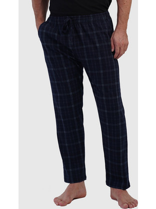 Vienetta Man Ανδρικό βαμβακερό παντελόνι καρό Plus Size (1XL-4XL)-605254 Μπλε Μαρίν