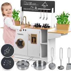 Ricokids Ξύλινη Παιδική Κουζίνα Με Μαυροπίνακα, Αξεσουάρ Μαγειρέματος Και Γλάστρες RC-836
