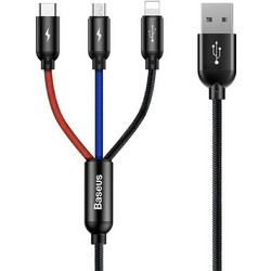 Baseus Three Primary Colors 3-in-1 Braided USB to Lightning / Type-C / micro USB Cable 3A Μαύρο 1.2m (CAMLT-BSY01) (BASCAMLT-BSY01)