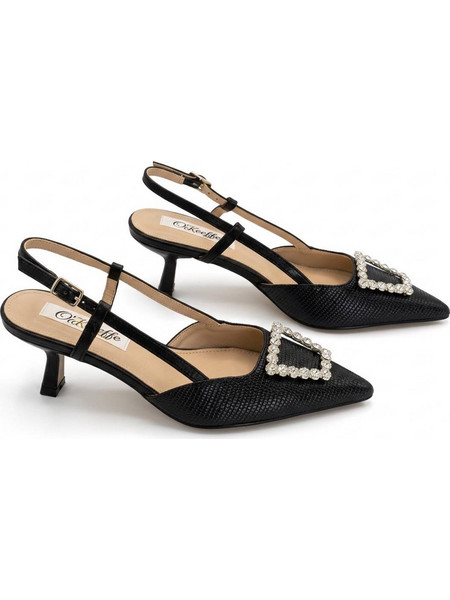 Γόβες slingback με χαμηλό τακούνι & αγκράφα μαύρα