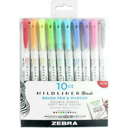Zebra Mildliner Double Ended Brush Pen & Marker Bold & Fine Point 10 Pack (ZB-79101) (ZEB79101)