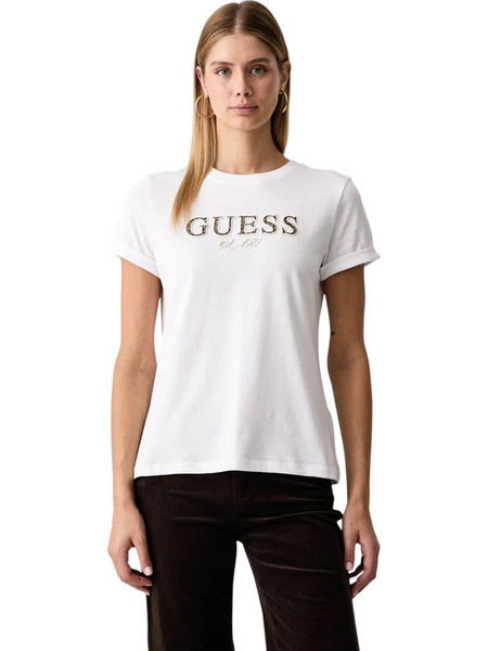 Guess Γυναικείο T-Shirt Leopard Logo W6BI22K6042-G011 Λευκό